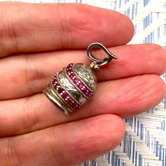 Gem Treasures sterling silver and ruby yoga bell pendant enhancer 🔔 - Picture 2 of 6